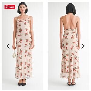 Stitch & Feather Womens Sz Small Maxi Dress Roses Low Back Romantic Feminine